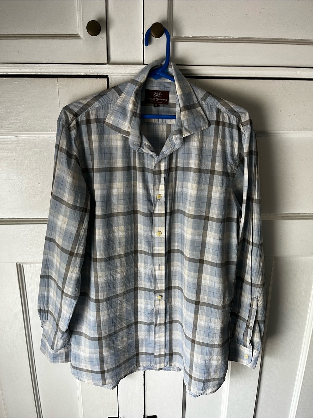 Hickey Freeman Light Blue and Gray Thin Shirt - Men’s Size M